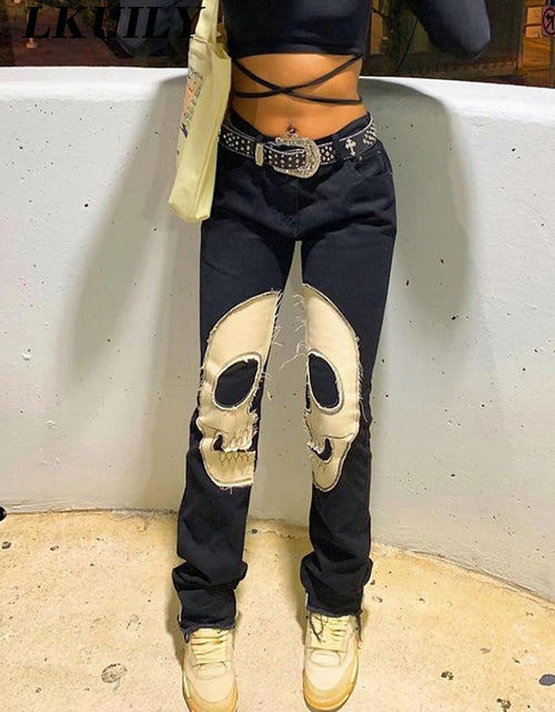 Load image into Gallery viewer, Printed Skull Jeans